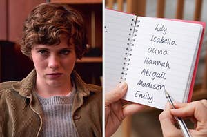 On the left, Syd from "I Am Not Okay With This," and on the right, a list of names