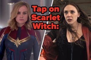 Two heros with text, "Tap on Scarlet Witch:"