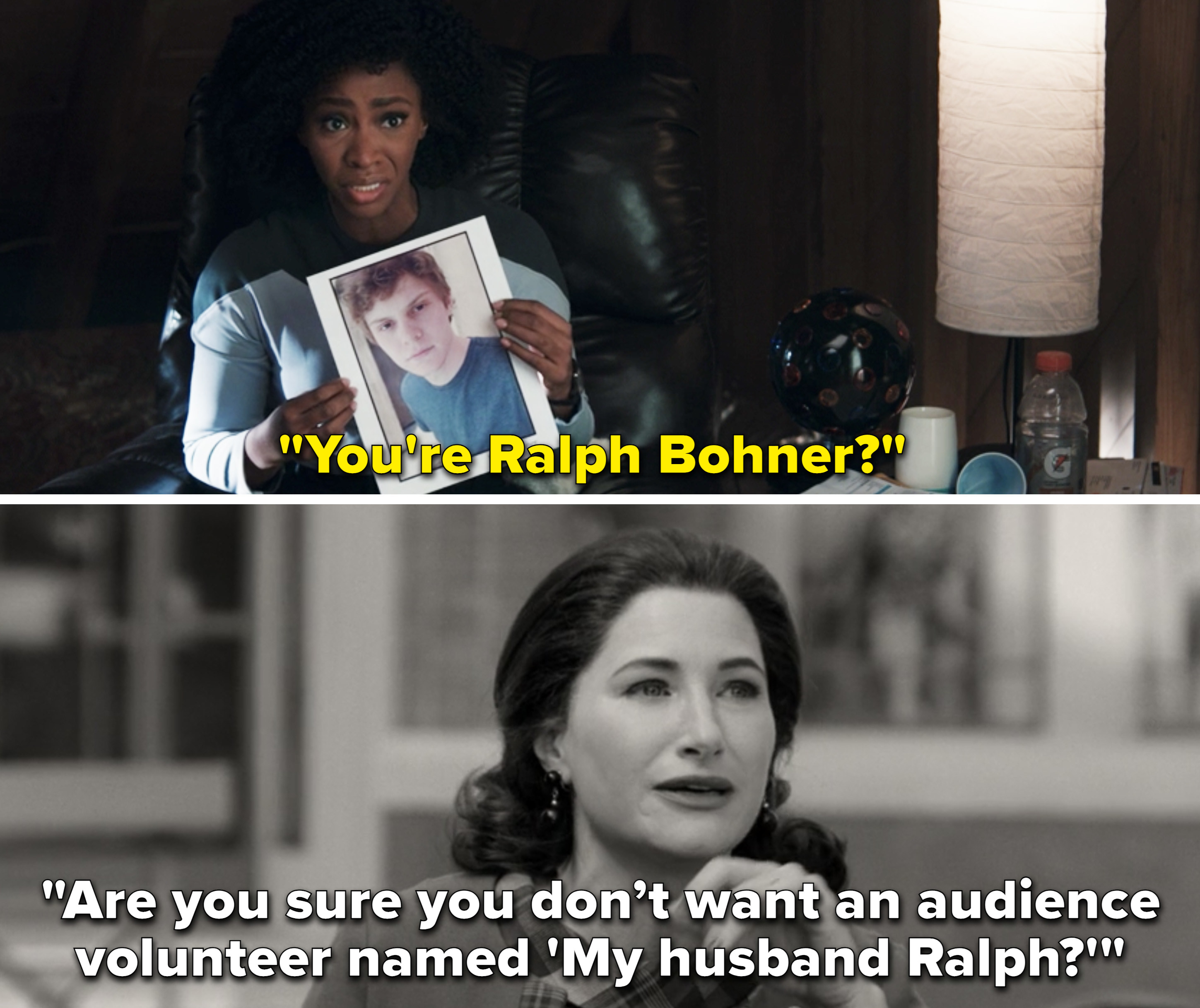 Monica saying, "You're Ralph Bohner?"