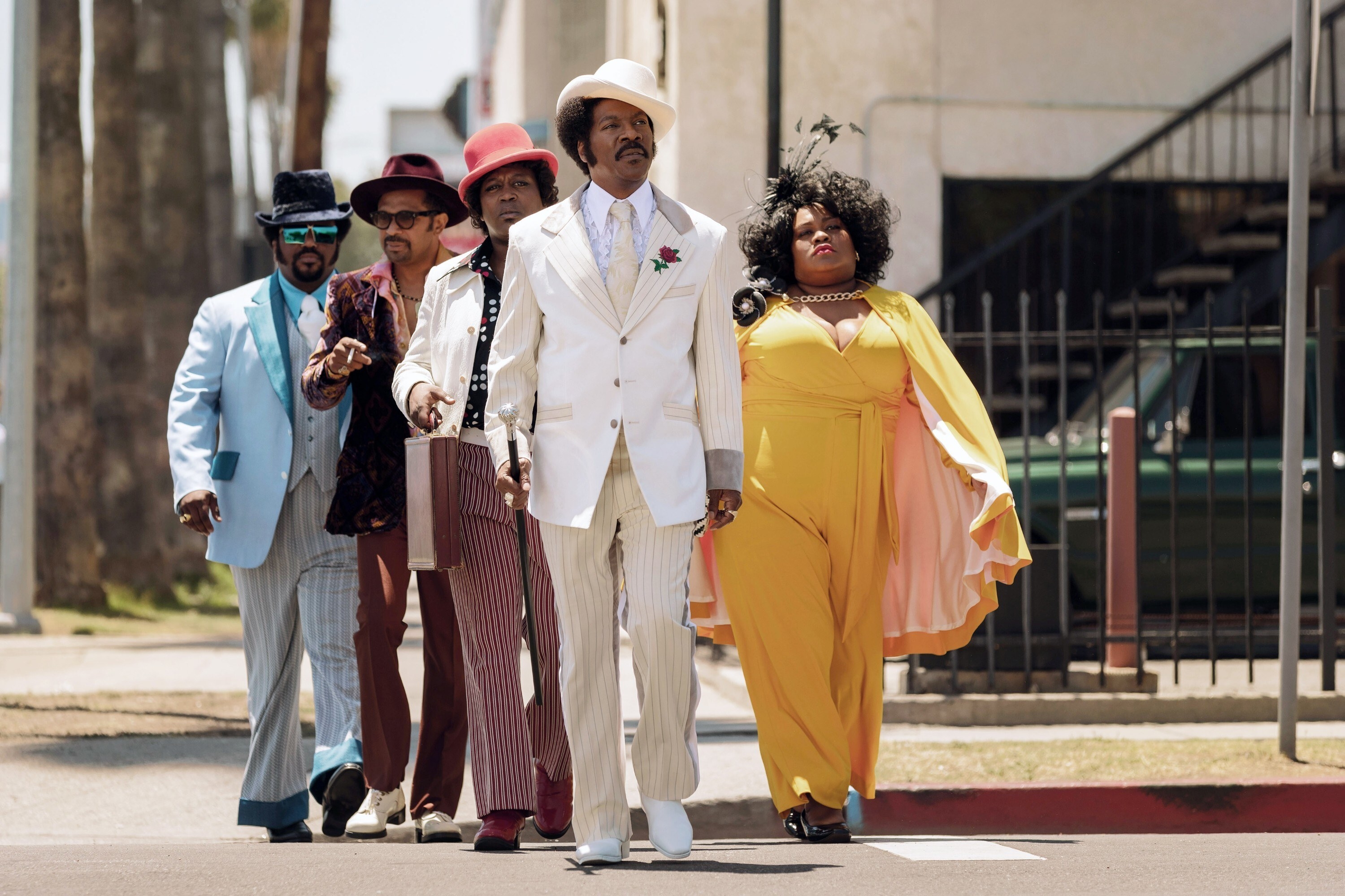 Craig Robinson, Mike Epps, Tituss Burgess, Eddie Murphy as Rudy Ray Moore, Da&#x27;Vine Joy Randolph walking in a scene from the film DOLEMITE IS MY NAME