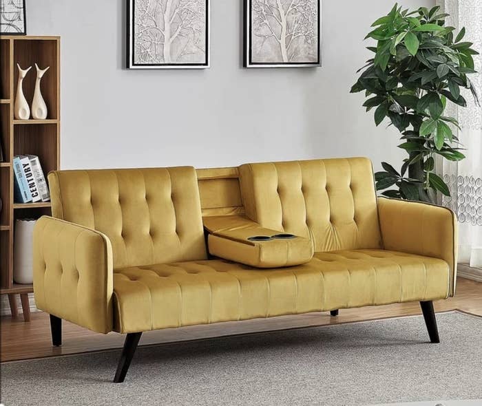 Yellow velvet sofa