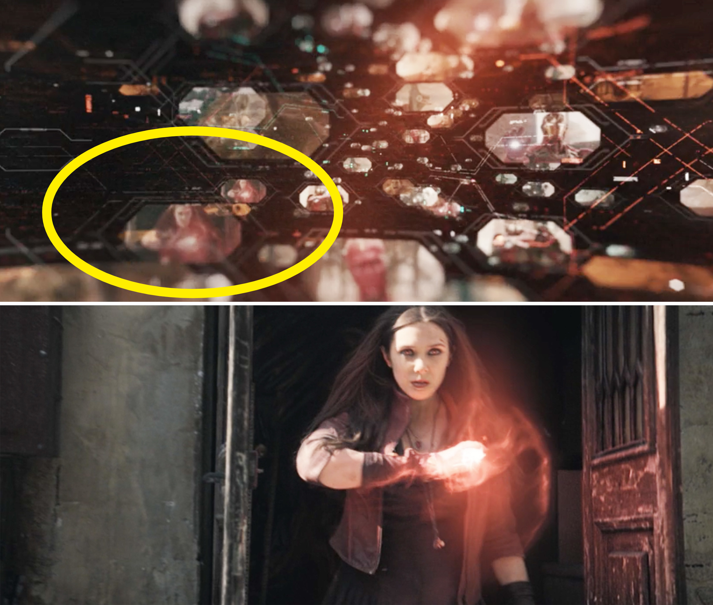 A circle around a memory of Wanda using her powers