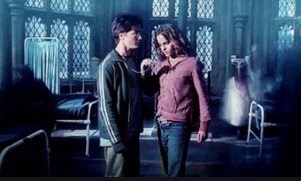 Hermione and Harry using the time turner in Harry Potter