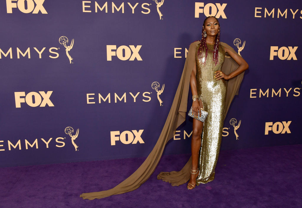 Dominique Jackson on the purple carpet at the 71st Emmy Awards 