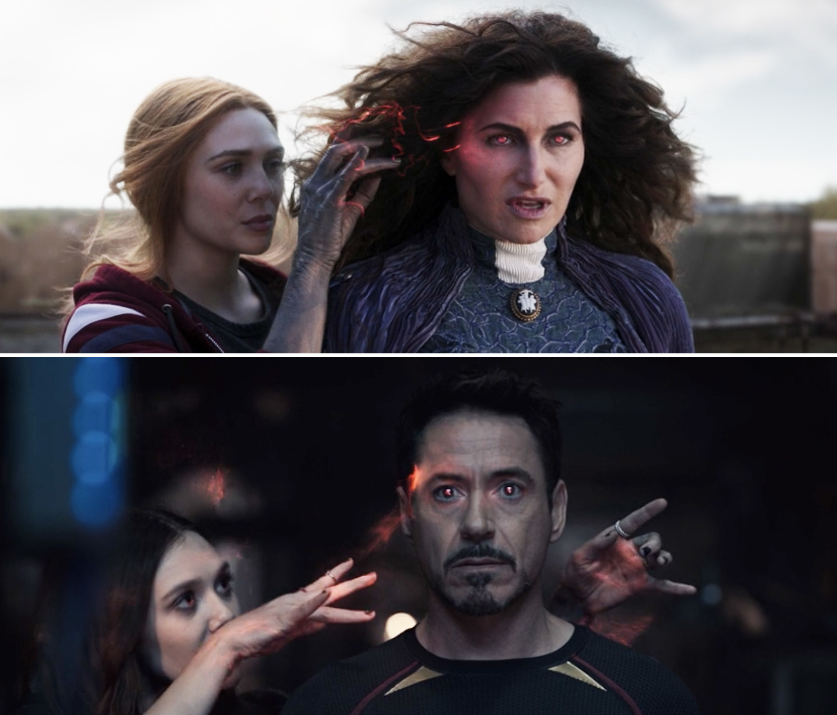 Wanda using her magic on Agatha vs. using her magic on Tony Stark