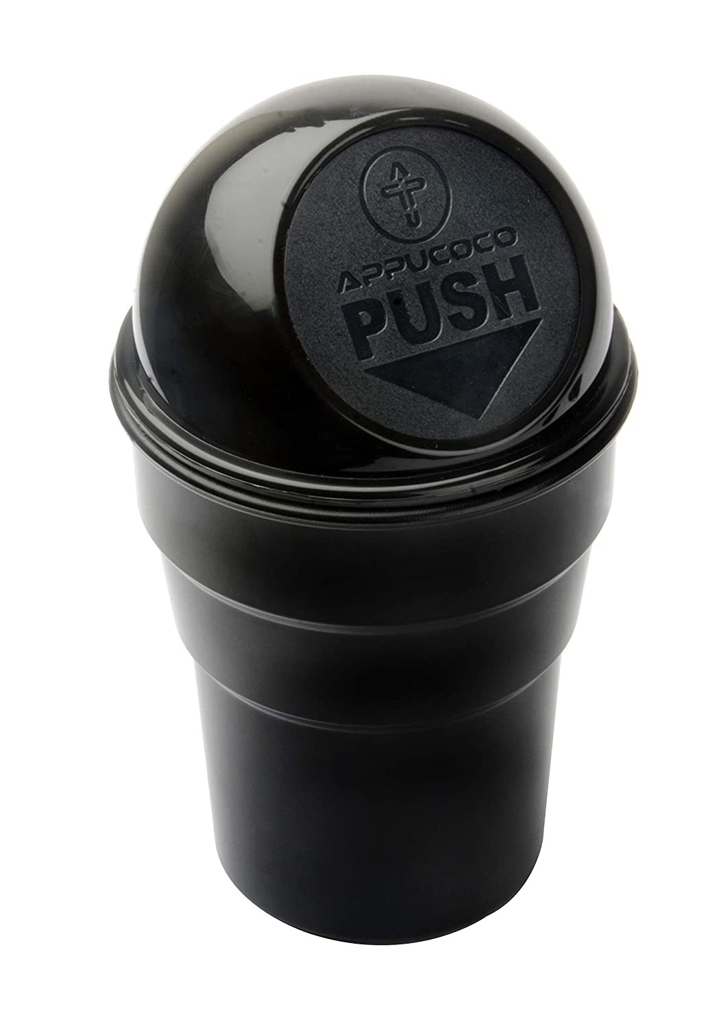 A black mini trash can 