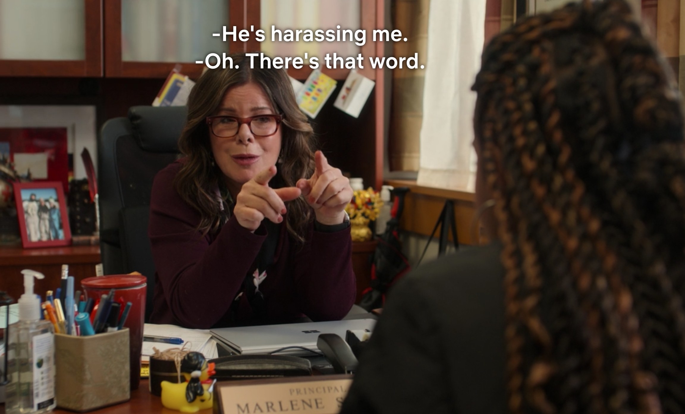 Lucy says &quot;He&#x27;s harassing me&quot; and Principal Shelly says, &quot;Oh, there&#x27;s that word&quot; 