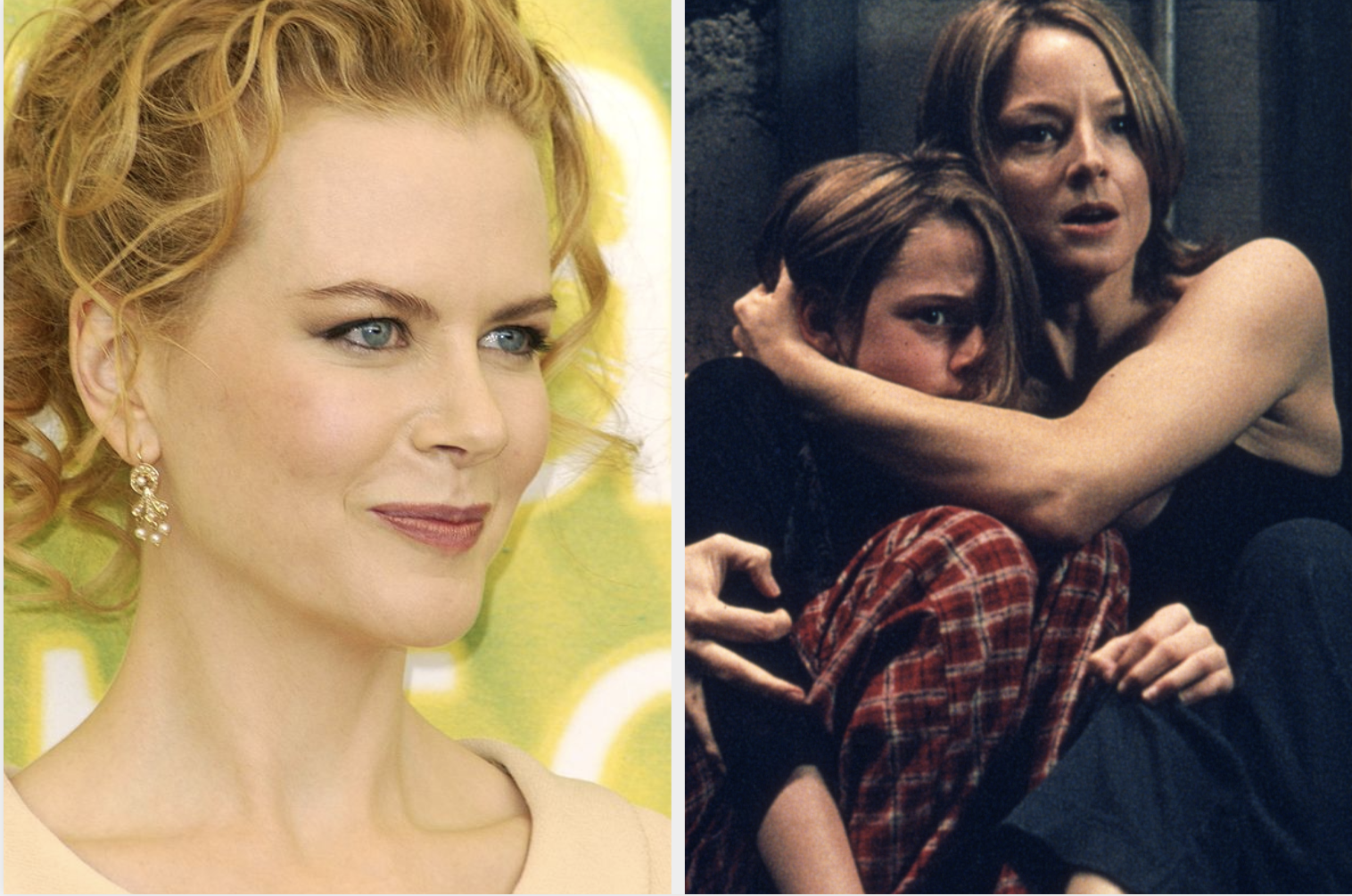 Nicole Kidman and a still of Foster hugging her onscreen daughter in &quot;Panic Room&quot;