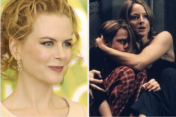 Nicole Kidman and a still of Foster hugging her onscreen daughter in "Panic Room"