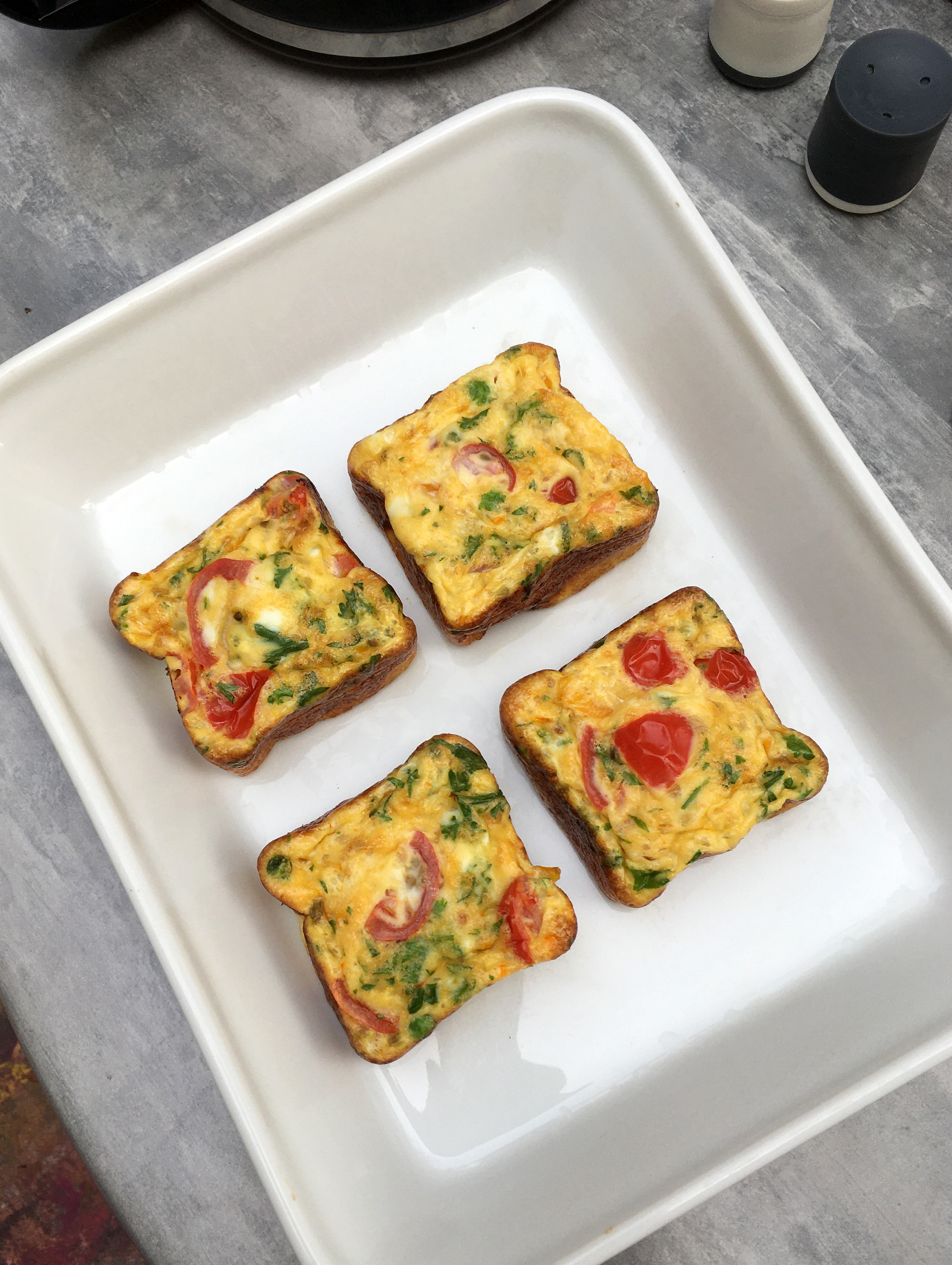 Four frittatas in the shape of bread slices