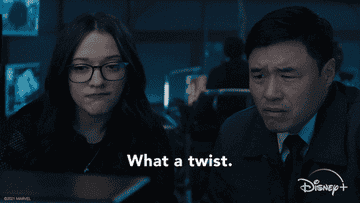 Darcy saying &quot;What a twist&quot; in a scene from WandaVision