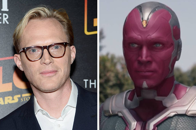 Paul on the red carpet next to an image of him as Vision