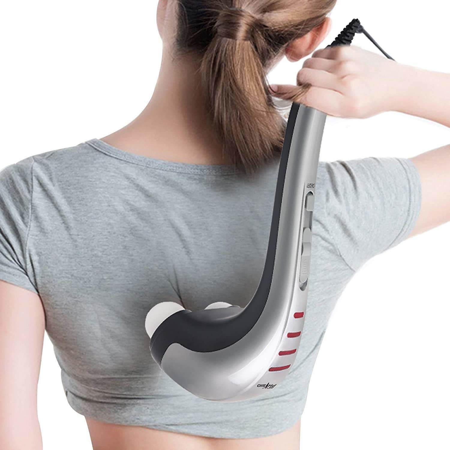A woman using the long back massager 