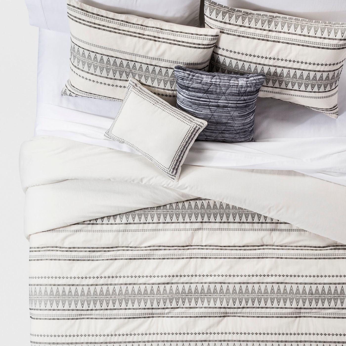 woven stripe cream and dark gray comforter
