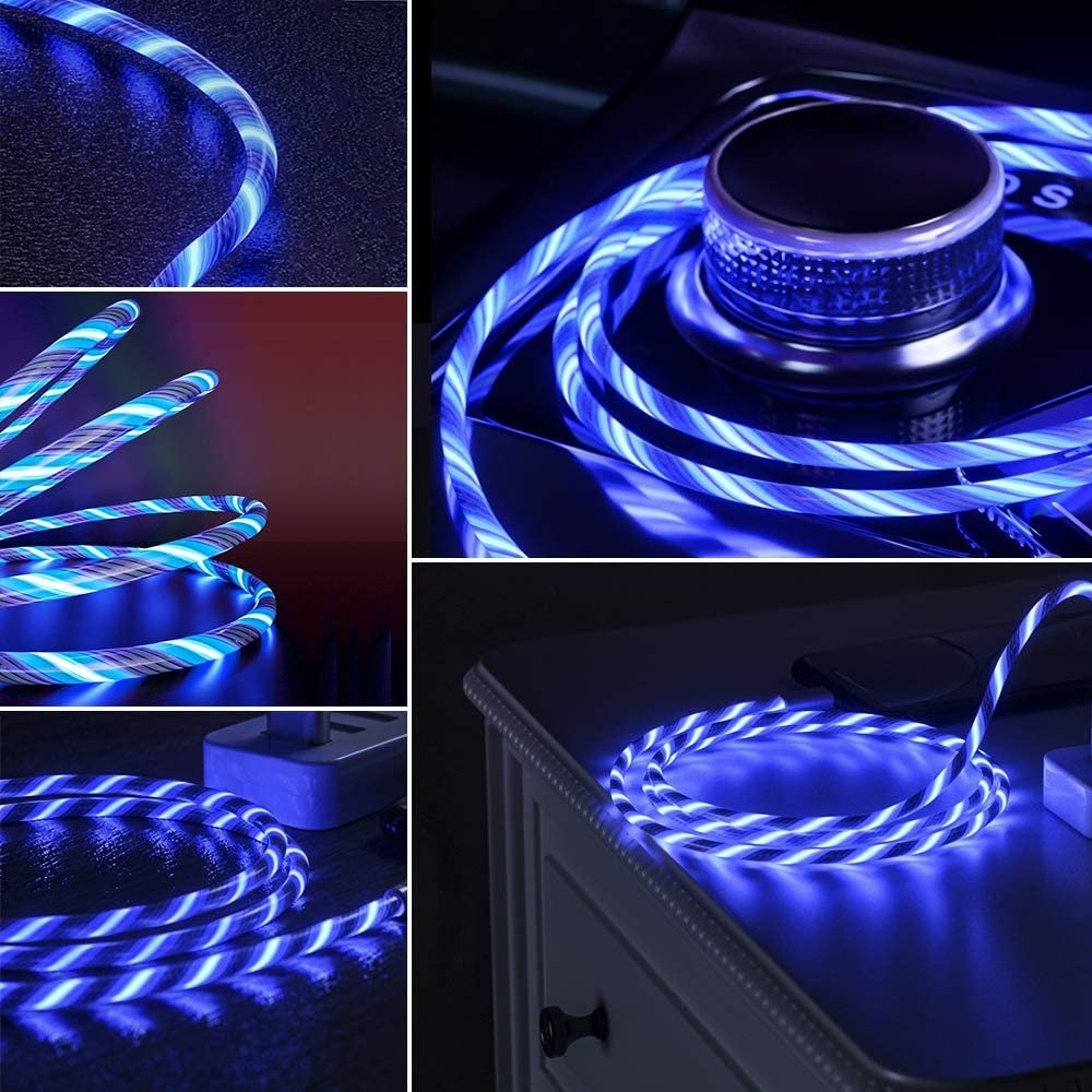 Five lit up charging cables