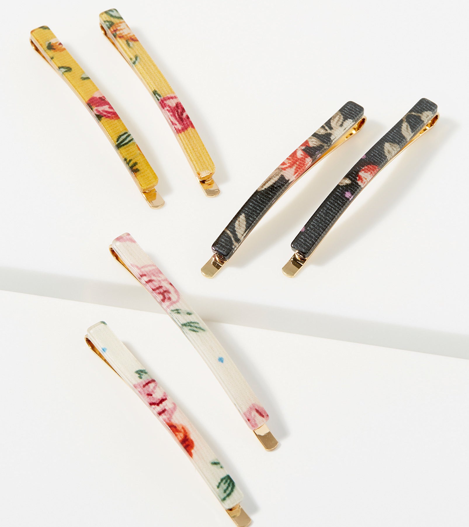 six straight floral hair clips
