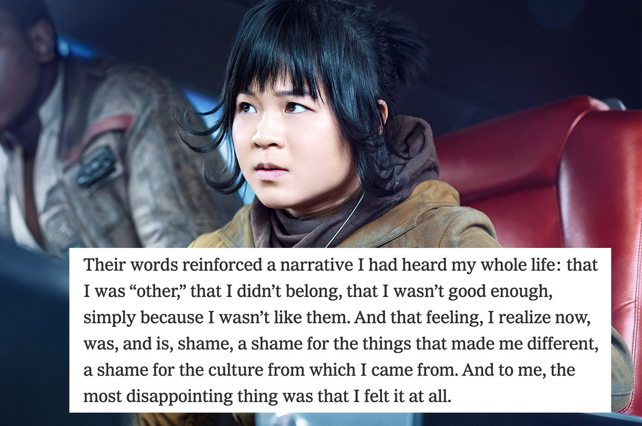 A picture of Kelly Marie Tran as Rose Tico in &quot;The Last Jedi&quot; with a block of text from her New York Times essay, &quot;I Won’t Be Marginalized by Online Harassment&quot;