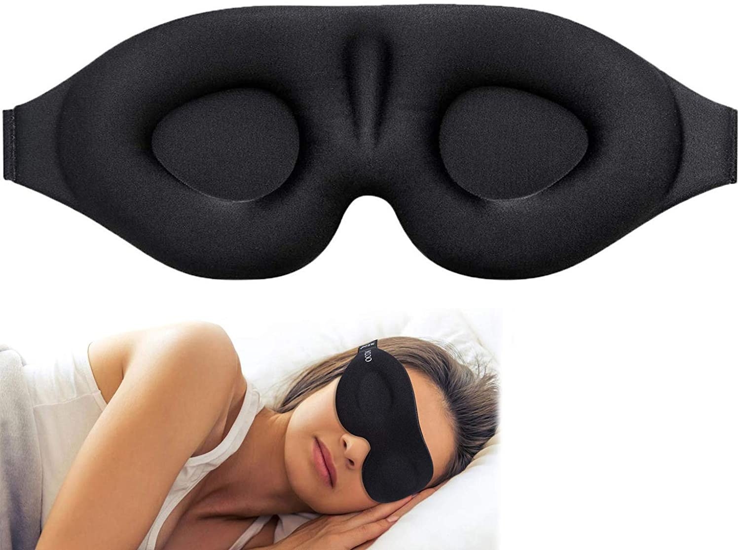 a model using the sleep mask with eye contours