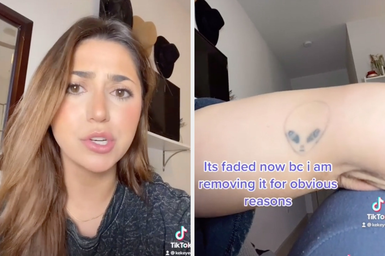 The TikToker shows a faded tattoo of an alien head on her arm with the caption: &quot;Its faded now because I am removing it for obvious reasons&quot;