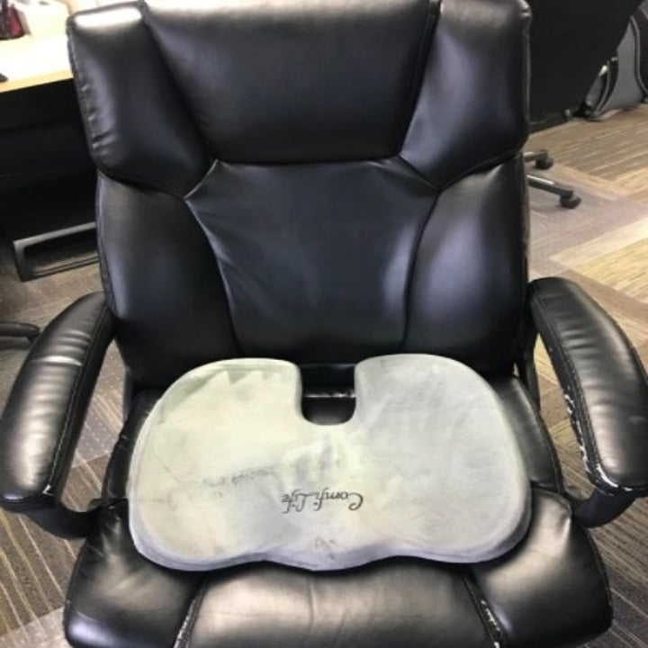 gel and memory foam cushion placed on an office chair
