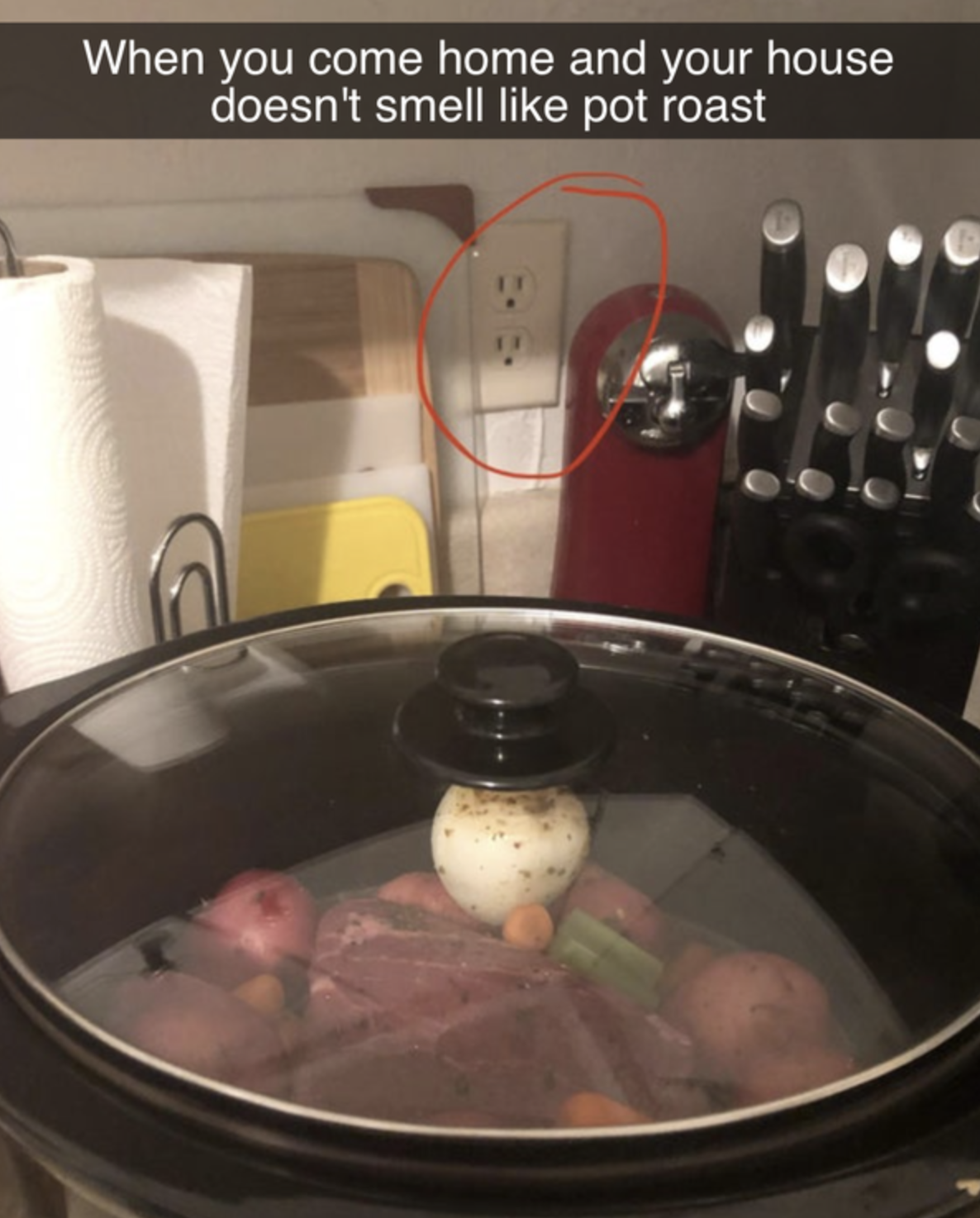 person who forgot to plug in their slow cooker