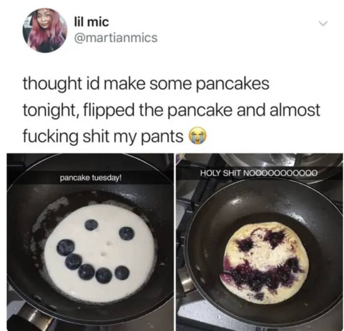 blueberry pancakes with a scary face