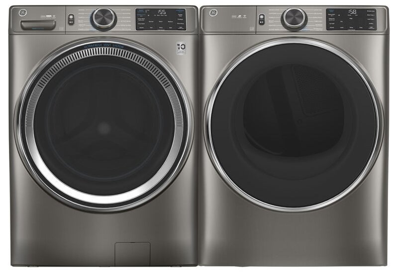 The charcoal gray washer and dryer
