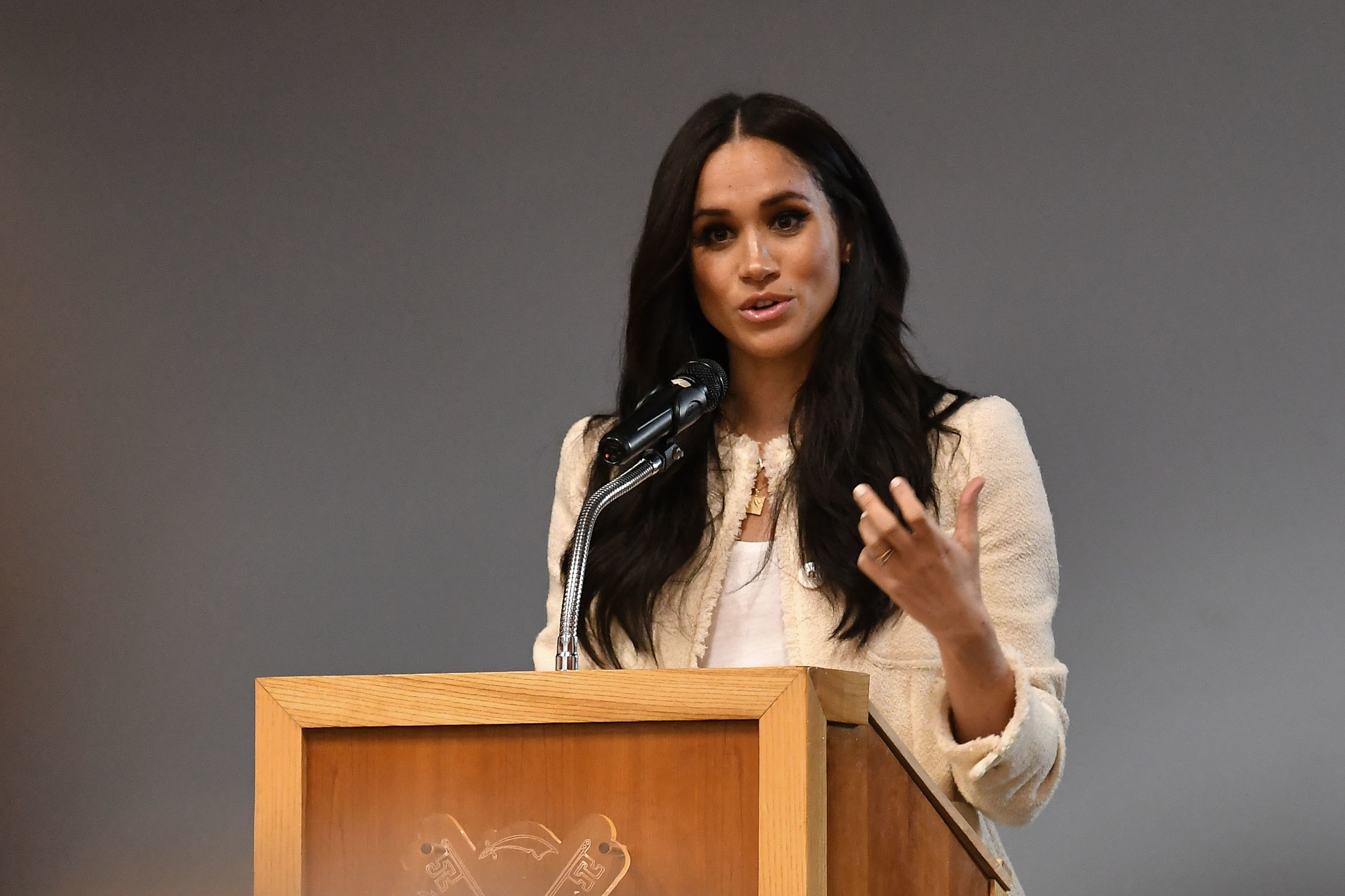 Meghan Markle speaks at Robert Clack Upper School in 2020