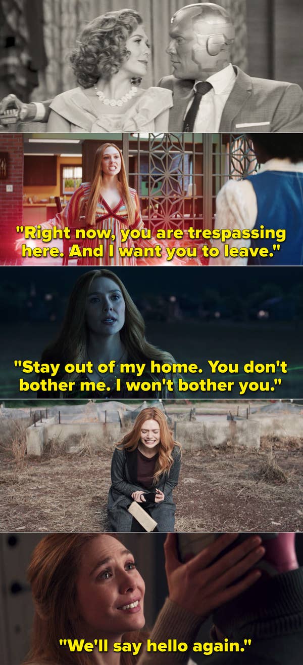 Wanda telling Monica she wants her to leave, Wanda bargaining with the SWORD agents outside The Hex, and Wanda telling Vision, &quot;We&#x27;ll say hello again&quot;