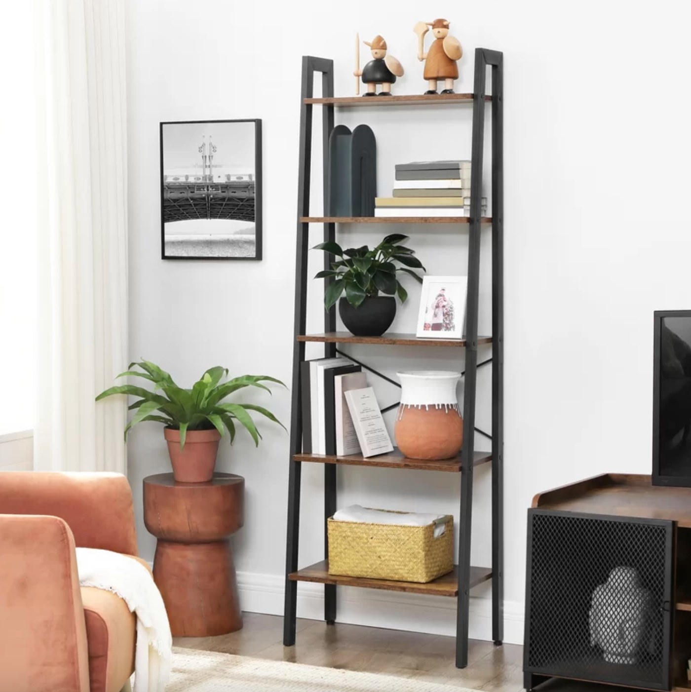 The ladder bookcase in brown