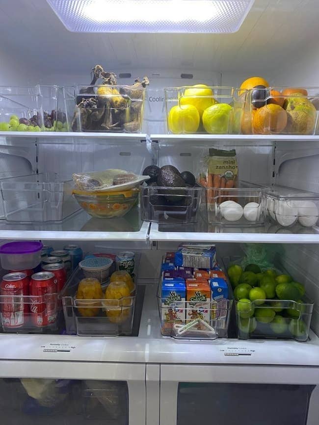 A customer's fridge filled with pantry organizers