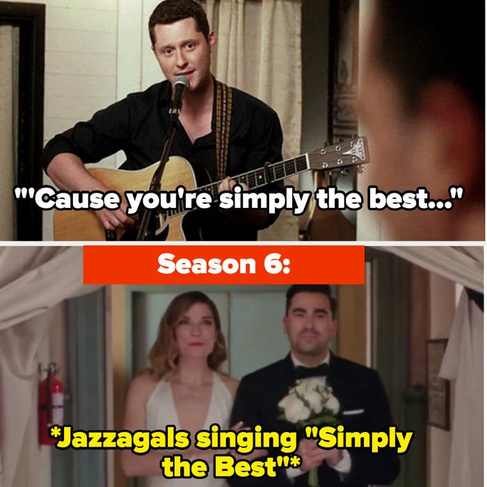 Patrick serenades David alongside Jazzagals singing the same song at their wedding in Season 6