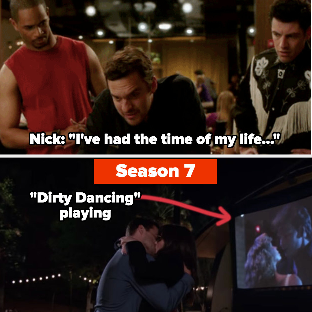 &quot;Dirty Dancing&quot; plays in park while Nick and Jess kiss after she accepts his proposal