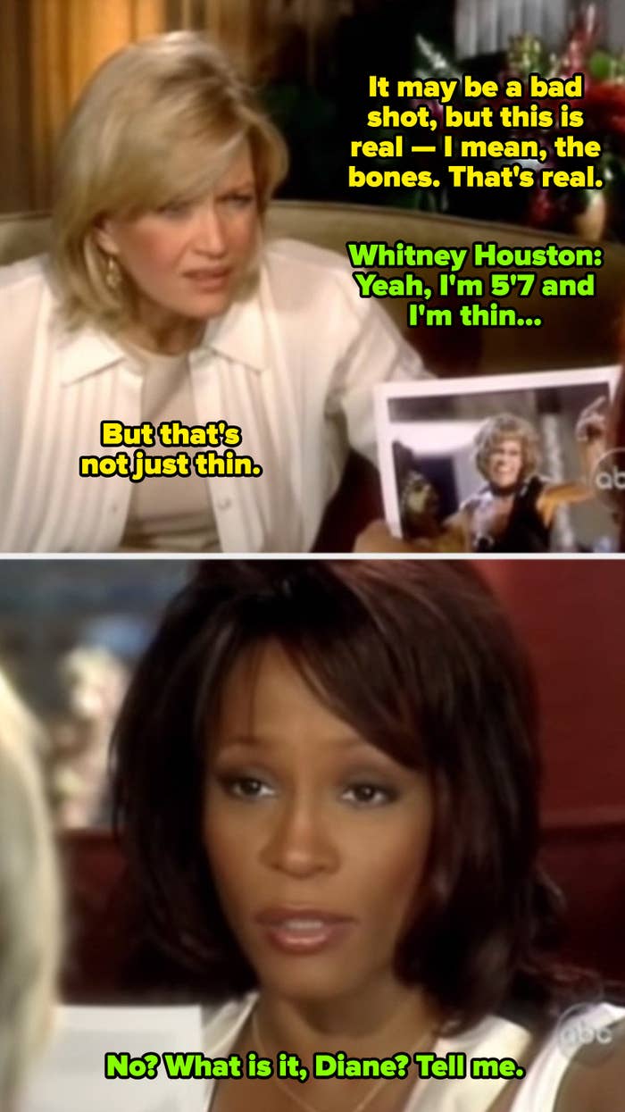 Diane Sawyer questioning Whitney Houston&#x27;s weight in a 2002 interview