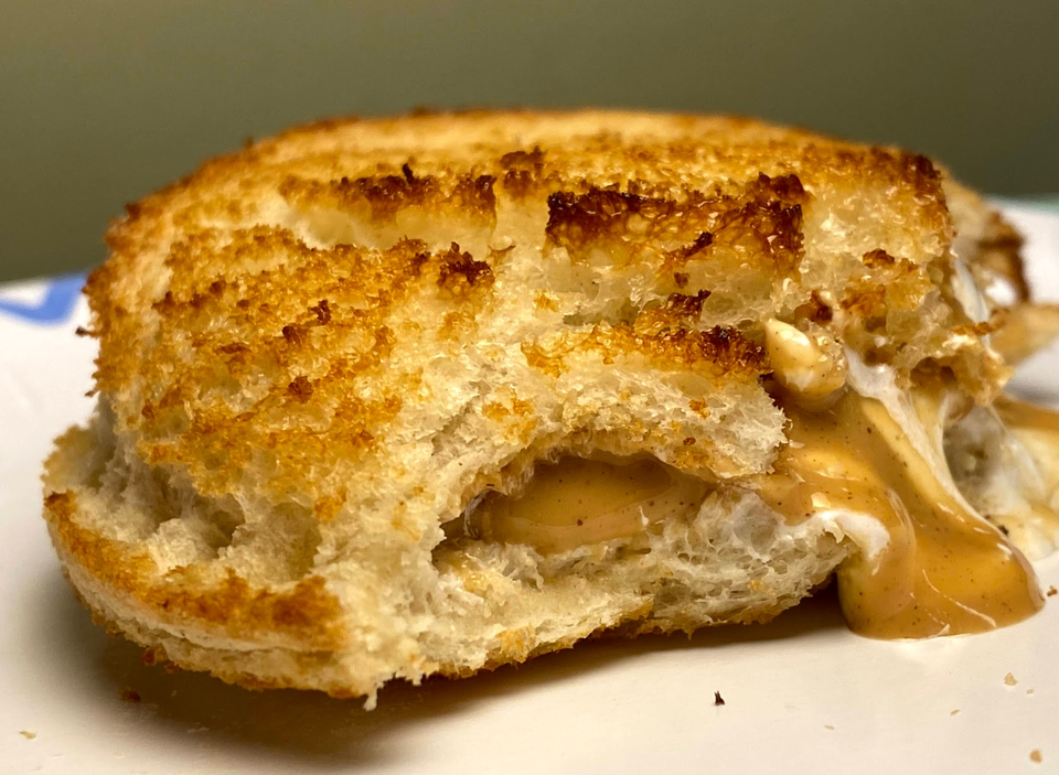 A homemade air fryer uncrustable sandwich.