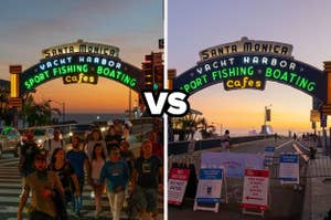 Santa Monica Pier a year ago vs now
