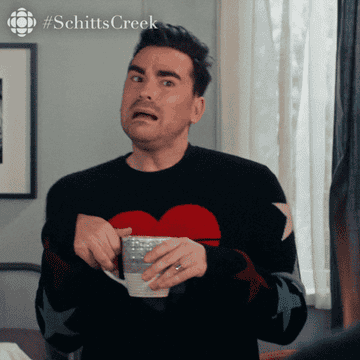 David from &quot;Schitts Creek&quot; holding a mug and saying &quot;Uhhhh yeah&quot;