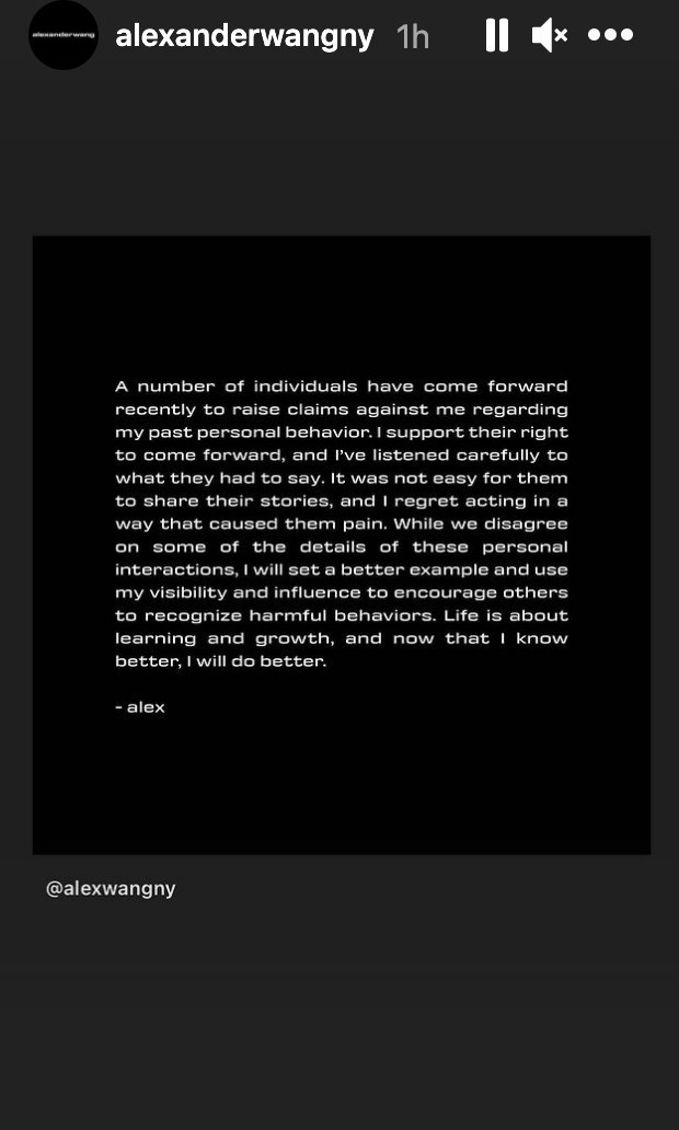 Alexander Wang&#x27;s public statement regarding the sexual misconduct allegations against him