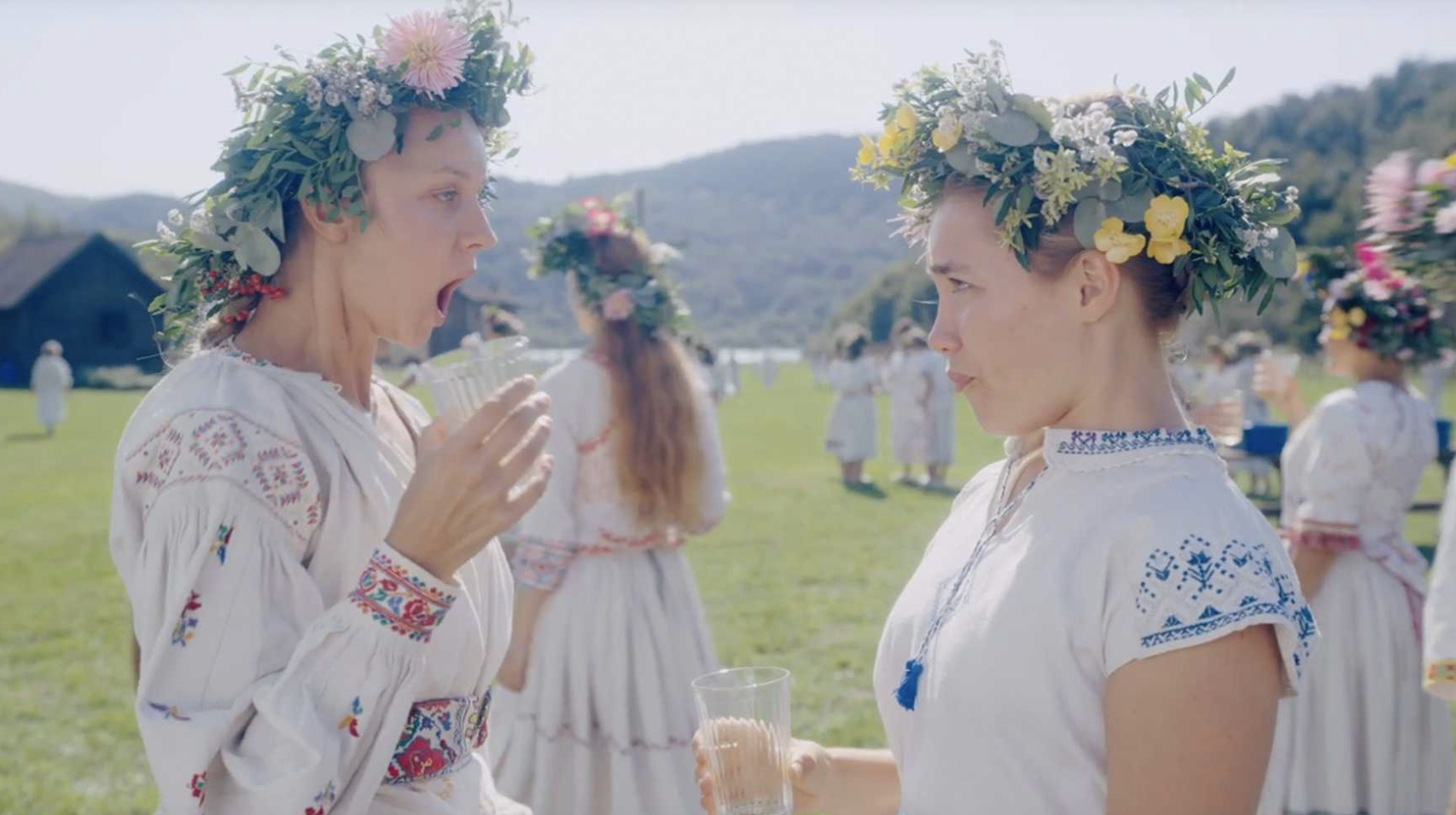Florence Pugh with a flower crown in "Midsommar"