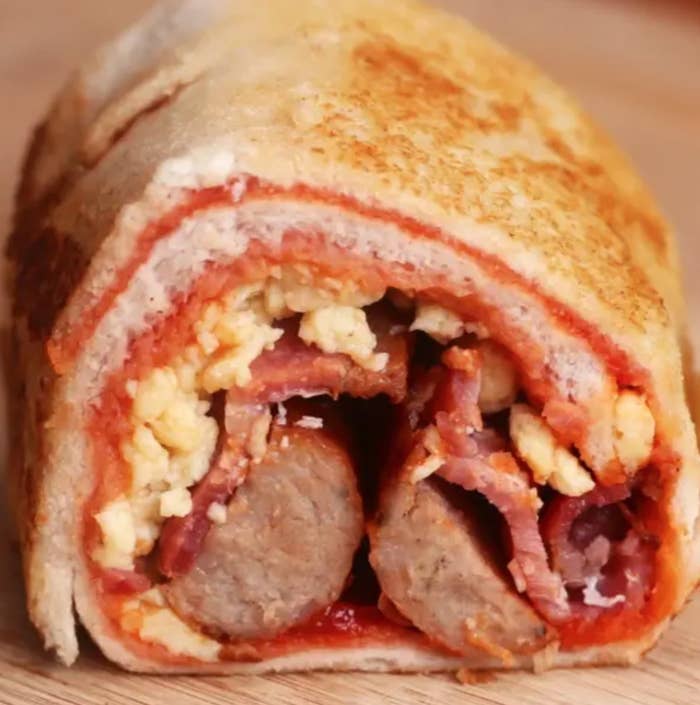 The breakfast rollup with sausage, egg, and ham