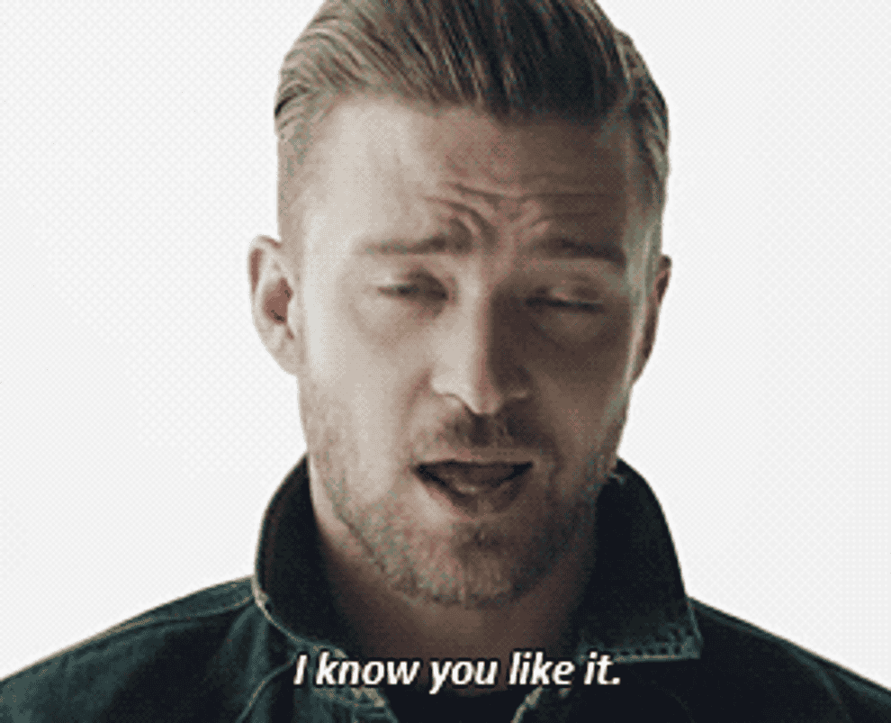 a gif of Justin Timberlake that says &quot;i know you like it&quot;