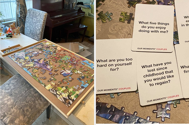 L: Puzzle board R: Question cards for couples