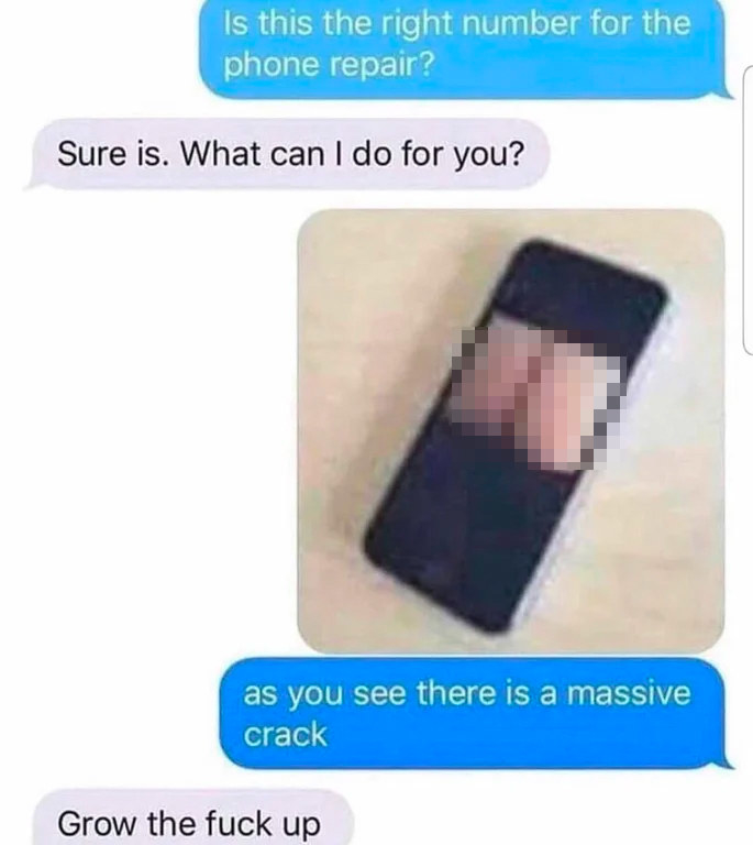 person who says there&#x27;s a crack in their phone but it&#x27;s a pic of a butt