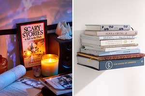 scary stories book, floating book shelf