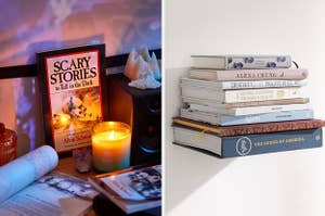 scary stories book, floating book shelf
