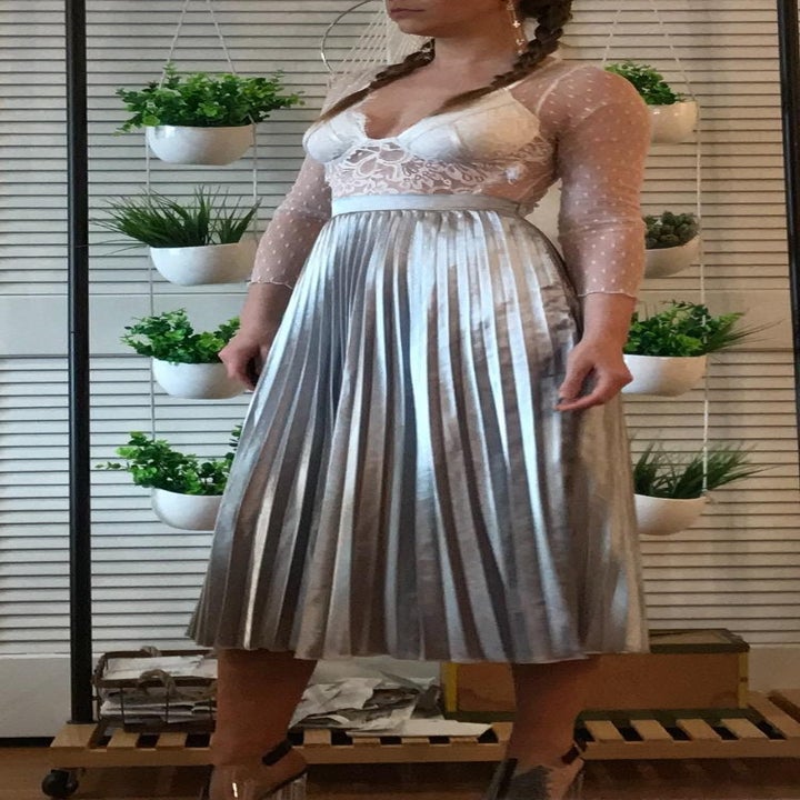 The skirt in silver worn by a different Amazon reviewer