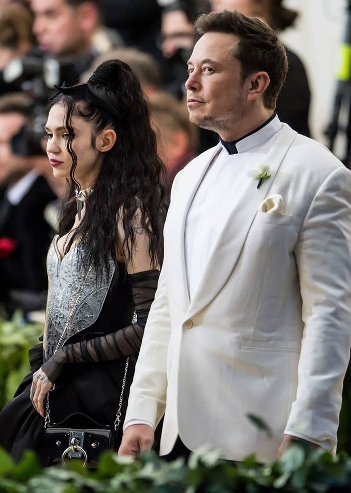 Elon Musk and Grimes are seen arriving to the Heavenly Bodies: Fashion &amp;amp; The Catholic Imagination Costume Institute Gala at The Metropolitan Museum on May 7, 2018 in New York City