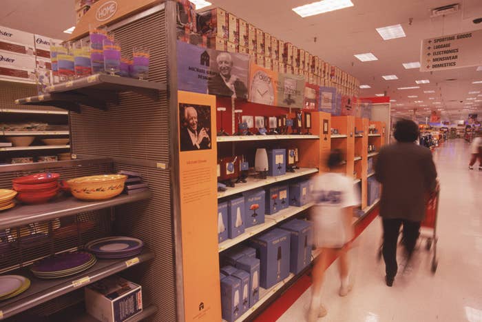 The home section of a Target with a entire shelf displaying Michael Graves products