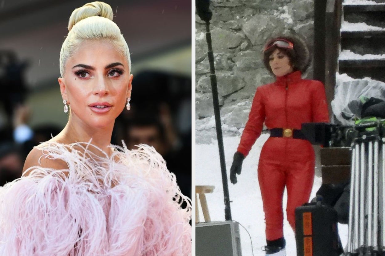 Lady Gaga at the Venice Film Festival and Gaga behind as the scene in House of Gucci