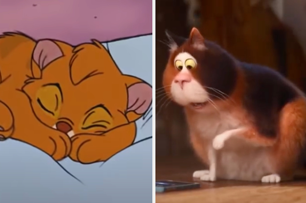 A cat is bundled up on a pillow on the left with another playing with a phone on the right